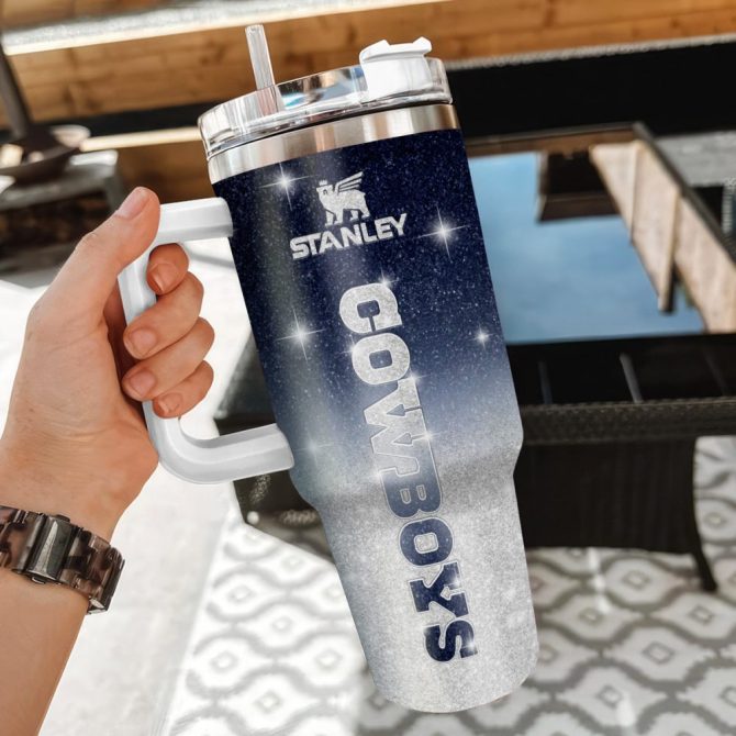 Dallas Cowboys Nfl Glitter Custom Stanley Quencher 40Oz Stainless Steel Tumbler With Handle - Image 3