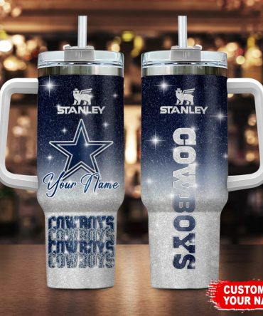 Dallas Cowboys Nfl Glitter Custom Stanley Quencher 40Oz Stainless Steel Tumbler With Handle