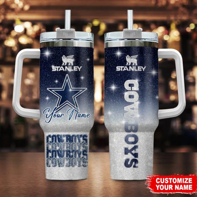 Dallas Cowboys Nfl Glitter Custom Stanley Quencher 40Oz Stainless Steel Tumbler With Handle