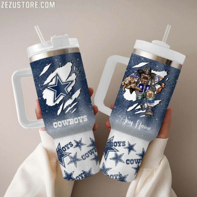 Dallas Cowboys Nfl Glitter Custom Stanley Quencher 40Oz Stainless Steel Tumbler With Handle