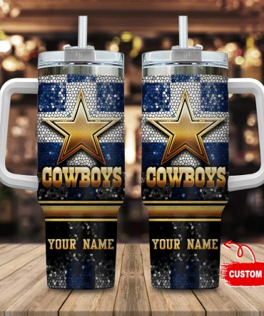 Dallas Cowboys Nfl Glitter Golden Logo Custom Stanley Quencher 40Oz Stainless Steel Tumbler With Handle