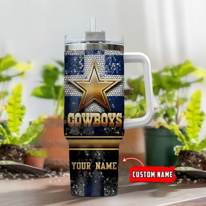 Dallas Cowboys Nfl Glitter Golden Logo Custom Stanley Quencher 40Oz Stainless Steel Tumbler With Handle - Image 2