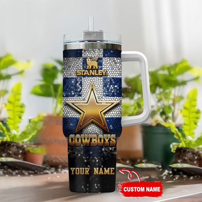 Dallas Cowboys Nfl Glitter Golden Logo Custom Stanley Quencher 40Oz Stainless Steel Tumbler With Handle - Image 2