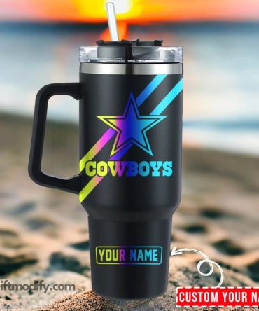 Dallas Cowboys Nfl Hologram Logo Custom Stanley Quencher 40Oz Stainless Steel Tumbler With Handle