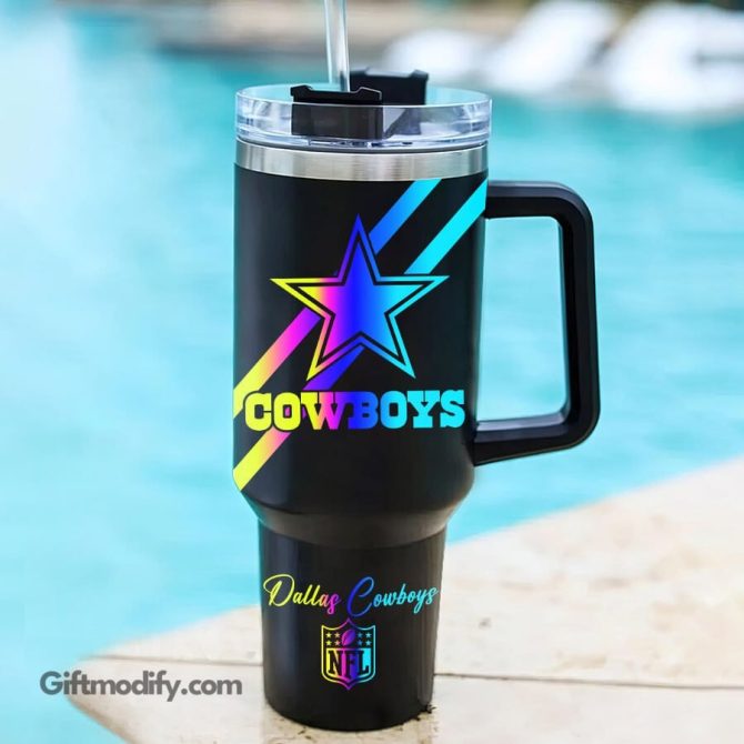 Dallas Cowboys Nfl Hologram Logo Custom Stanley Quencher 40Oz Stainless Steel Tumbler With Handle - Image 2
