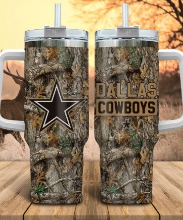 Dallas Cowboys Nfl Hunting Realtree Custom Stanley Quencher 40Oz Stainless Steel Tumbler With Handle