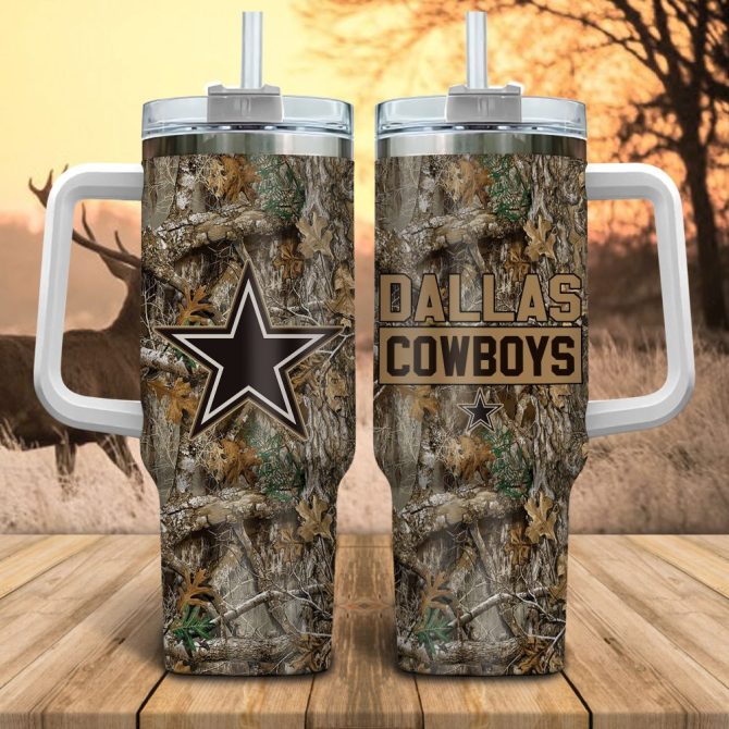 Dallas Cowboys Nfl Hunting Realtree Custom Stanley Quencher 40Oz Stainless Steel Tumbler With Handle