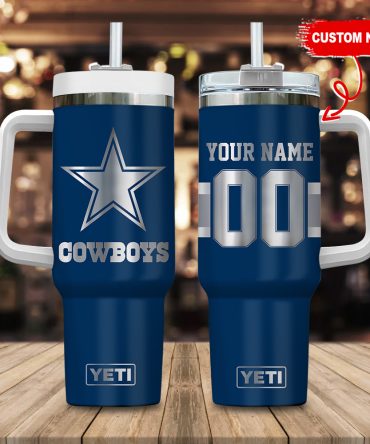 Dallas Cowboys Nfl Laser Engraved Effect Custom Stanley Quencher 40Oz Stainless Steel Tumbler With Handle