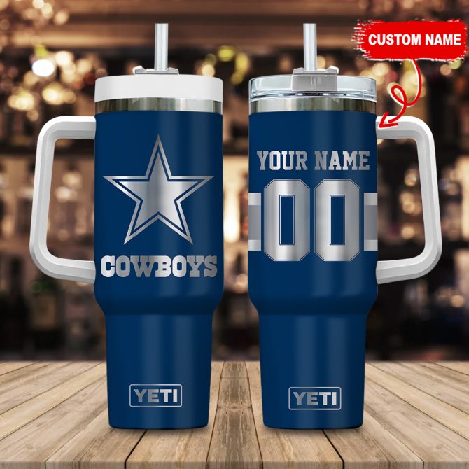 Dallas Cowboys Nfl Laser Engraved Effect Custom Stanley Quencher 40Oz Stainless Steel Tumbler With Handle