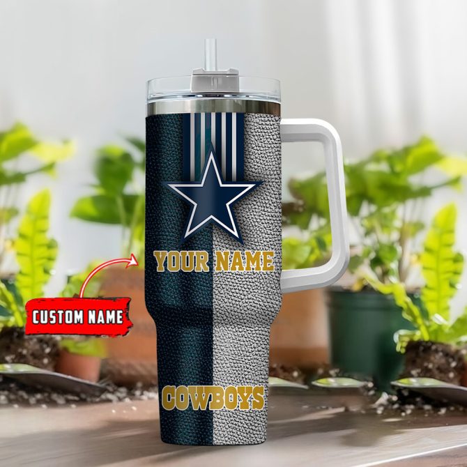 Dallas Cowboys Nfl Leather Effect Custom Stanley Quencher 40Oz Stainless Steel Tumbler With Handle - Image 2