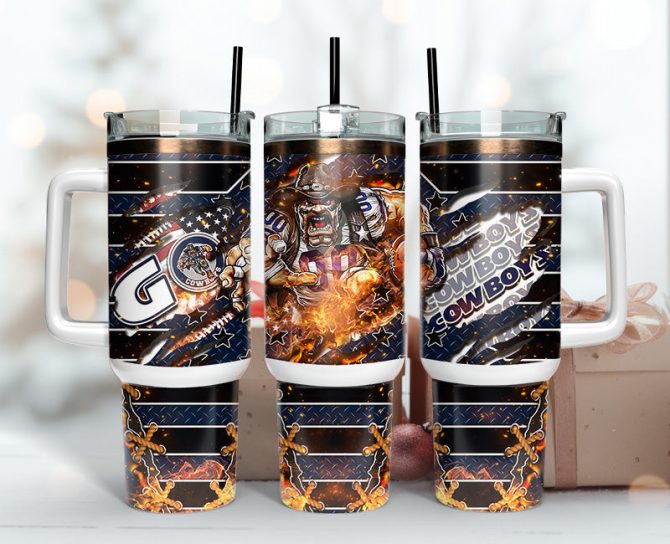 Dallas Cowboys Nfl Mascot Custom Stanley Quencher 40Oz Stainless Steel Tumbler With Handle