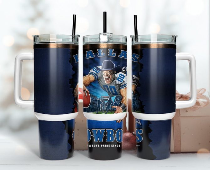 Dallas Cowboys Nfl Mascot Custom Stanley Quencher 40Oz Stainless Steel Tumbler With Handle