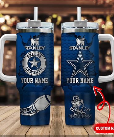 Dallas Cowboys Nfl Metal Style Custom Stanley Quencher 40Oz Stainless Steel Tumbler With Handle