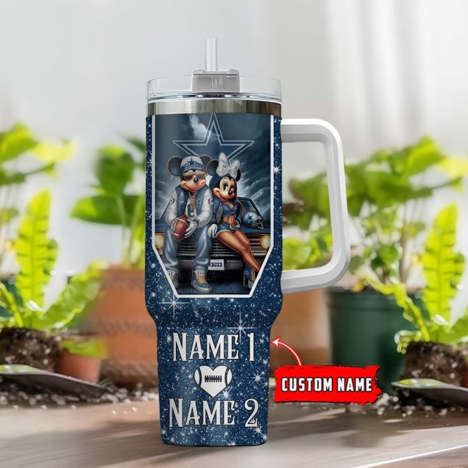 Dallas Cowboys Nfl Mickey And Minnie Couple Custom Stanley Quencher 40Oz Stainless Steel Tumbler With Handle - Image 2