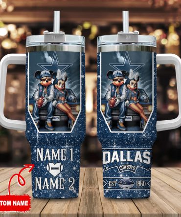 Dallas Cowboys Nfl Mickey And Minnie Couple Custom Stanley Quencher 40Oz Stainless Steel Tumbler With Handle