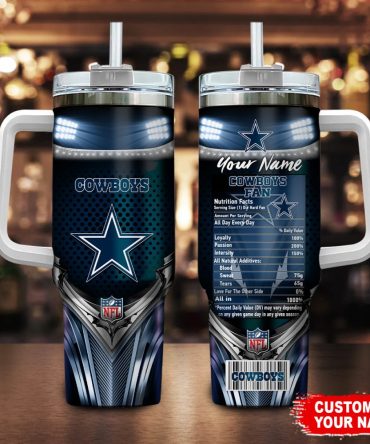 Dallas Cowboys Nfl Nutrition Facts Custom Stanley Quencher 40Oz Stainless Steel Tumbler With Handle