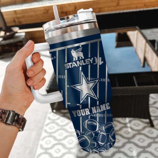 Dallas Cowboys Nfl Silver Custom Stanley Quencher 40Oz Stainless Steel Tumbler With Handle - Image 3
