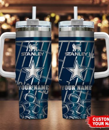 Dallas Cowboys Nfl Silver Custom Stanley Quencher 40Oz Stainless Steel Tumbler With Handle
