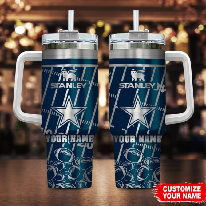 Dallas Cowboys Nfl Silver Custom Stanley Quencher 40Oz Stainless Steel Tumbler With Handle