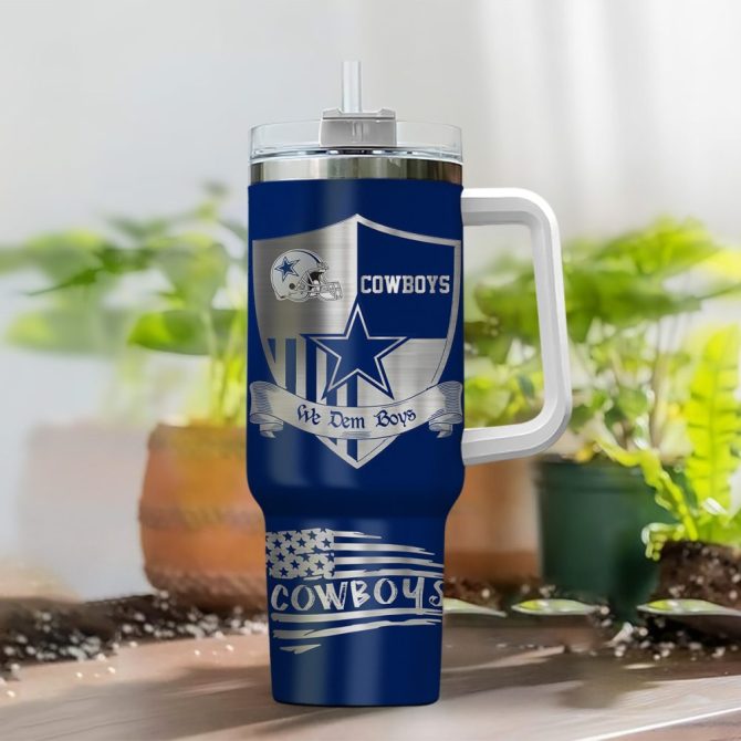 Dallas Cowboys Nfl Silver Logo Custom Stanley Quencher 40Oz Stainless Steel Tumbler With Handle - Image 2
