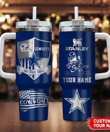 Dallas Cowboys Nfl Silver Logo Custom Stanley Quencher 40Oz Stainless Steel Tumbler With Handle