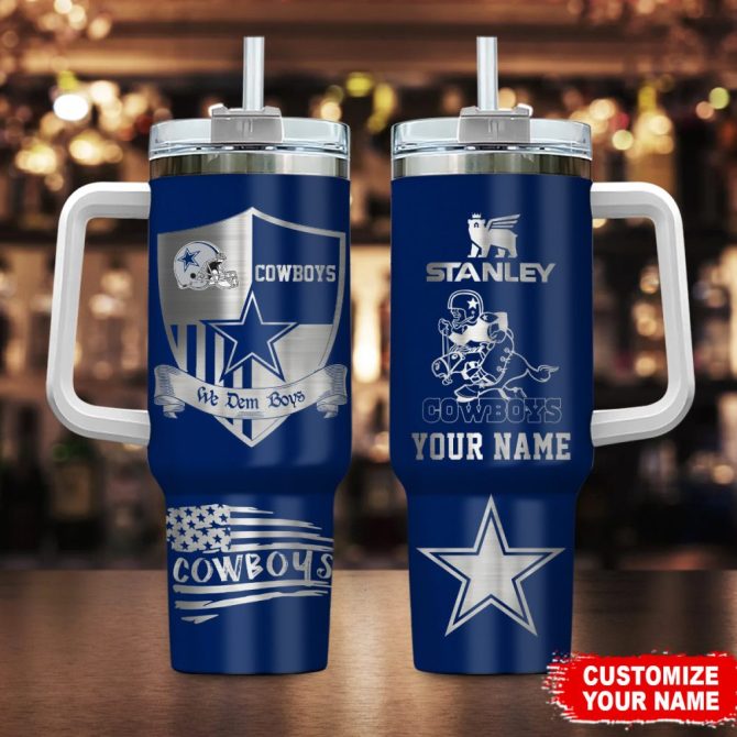 Dallas Cowboys Nfl Silver Logo Custom Stanley Quencher 40Oz Stainless Steel Tumbler With Handle