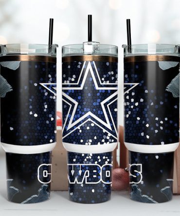 Dallas Cowboys Nfl Stained Glass Effect Custom Stanley Quencher 40Oz Stainless Steel Tumbler With Handle