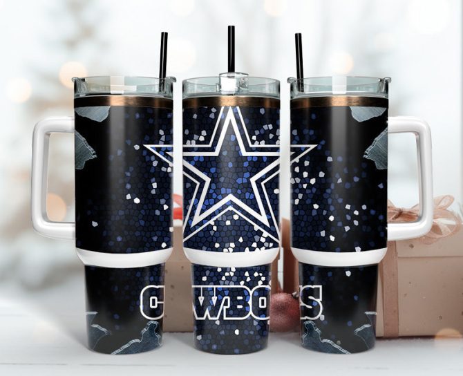 Dallas Cowboys Nfl Stained Glass Effect Custom Stanley Quencher 40Oz Stainless Steel Tumbler With Handle