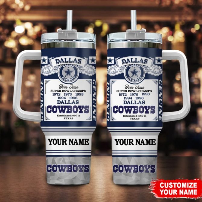 Dallas Cowboys Nfl Super Bowl Champs Pride Custom Stanley Quencher 40Oz Stainless Steel Tumbler With Handle