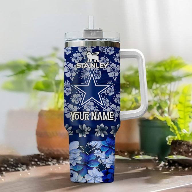 Dallas Cowboys Nfl Tropical Floral Custom Stanley Quencher 40Oz Stainless Steel - Image 2