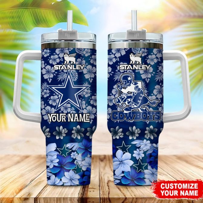Dallas Cowboys Nfl Tropical Floral Custom Stanley Quencher 40Oz Stainless Steel