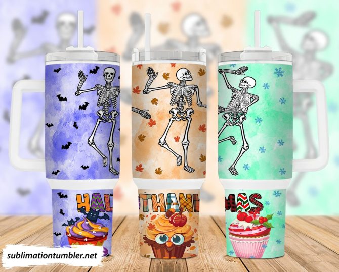 Dancing Skeleton Custom Stanley Quencher 40Oz Stainless Steel Tumbler With Handle
