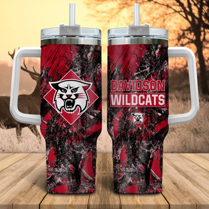 Davidson Wildcats Ncaa Hunting Custom Stanley Quencher 40Oz Stainless Steel Tumbler With Handle