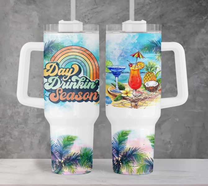 Day Drinking Season Summer Cocktails Custom Stanley Quencher 40Oz Stainless Steel Tumbler With Handle - Image 2