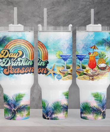 Day Drinking Season Summer Cocktails Custom Stanley Quencher 40Oz Stainless Steel Tumbler With Handle