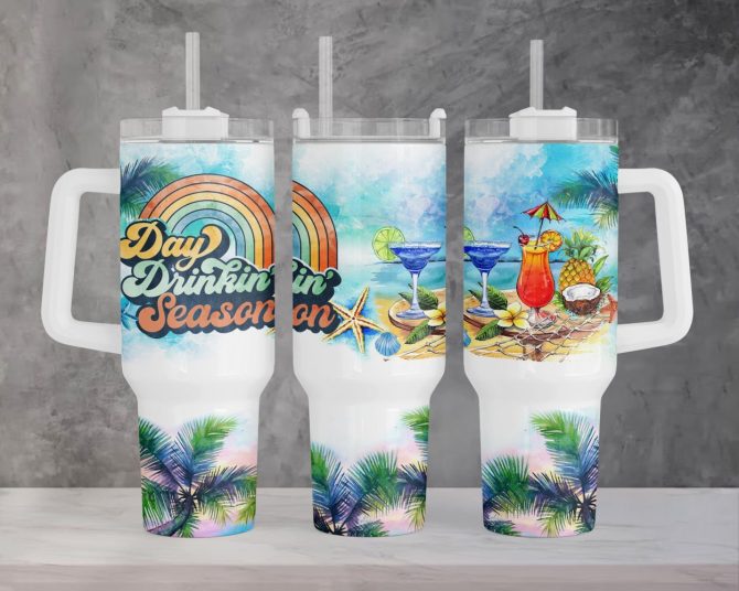 Day Drinking Season Summer Cocktails Custom Stanley Quencher 40Oz Stainless Steel Tumbler With Handle