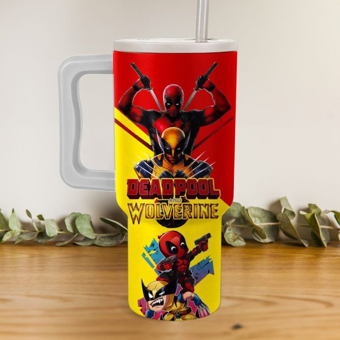 Deadpool And Wolverine Marvel Movies Custom Stanley Quencher 40Oz Stainless Steel Tumbler With Handle - Image 3