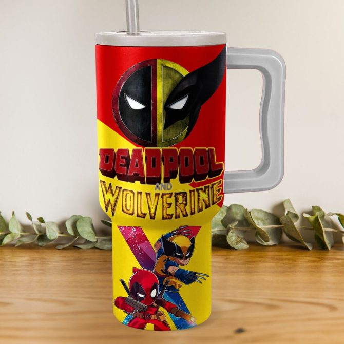 Deadpool And Wolverine Marvel Movies Custom Stanley Quencher 40Oz Stainless Steel Tumbler With Handle - Image 2
