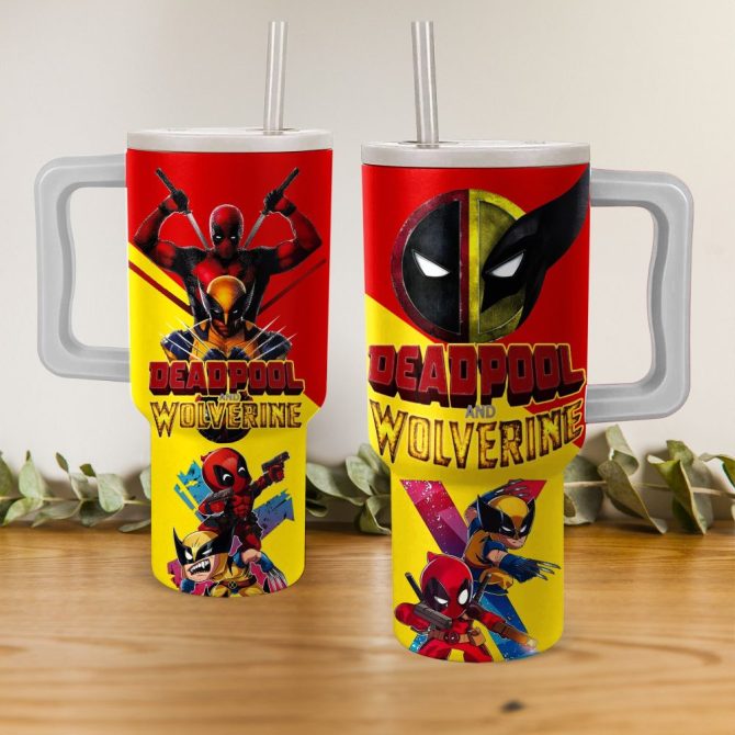 Deadpool And Wolverine Marvel Movies Custom Stanley Quencher 40Oz Stainless Steel Tumbler With Handle