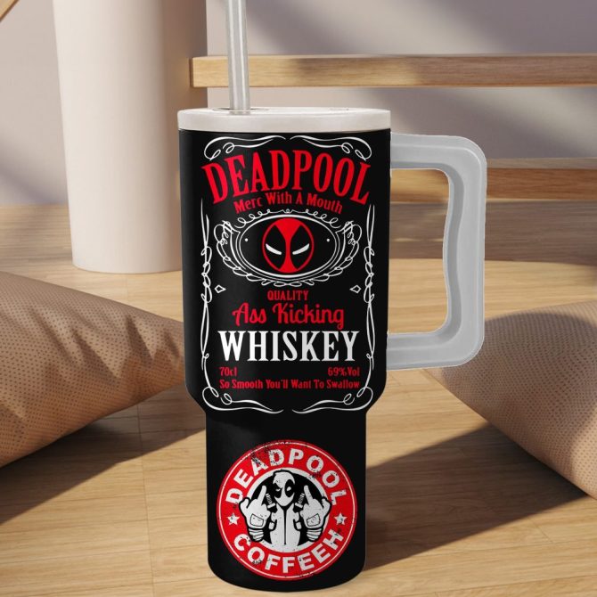 Deadpool Marvel Movies Custom Stanley Quencher 40Oz Stainless Steel Tumbler With Handle - Image 2