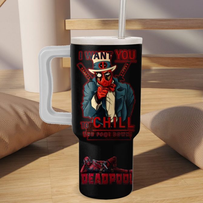 Deadpool Marvel Movies Custom Stanley Quencher 40Oz Stainless Steel Tumbler With Handle - Image 3