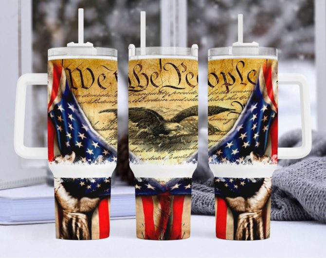 Declaration Of Independence American Flag Custom Stanley Quencher 40Oz Stainless Steel Tumbler With Handle
