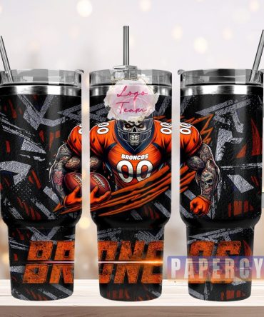 Denver Broncos Custom Stanley Quencher 40Oz Stainless Steel Tumbler With Handle
