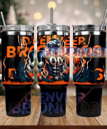 Denver Broncos Custom Stanley Quencher 40Oz Stainless Steel Tumbler With Handle