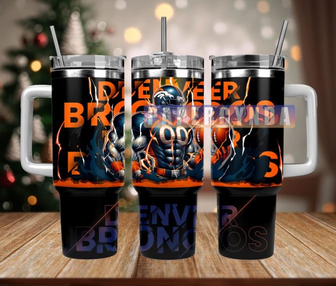 Denver Broncos Custom Stanley Quencher 40Oz Stainless Steel Tumbler With Handle