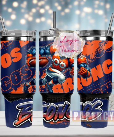 Denver Broncos Custom Stanley Quencher 40Oz Stainless Steel Tumbler With Handle