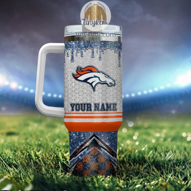 Denver Broncos Glitter Nfl Custom Stanley Quencher 40Oz Stainless Steel Tumbler With Handle - Image 3