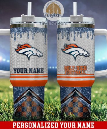 Denver Broncos Glitter Nfl Custom Stanley Quencher 40Oz Stainless Steel Tumbler With Handle