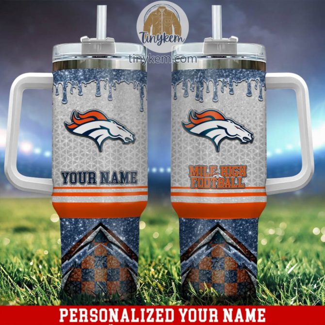 Denver Broncos Glitter Nfl Custom Stanley Quencher 40Oz Stainless Steel Tumbler With Handle