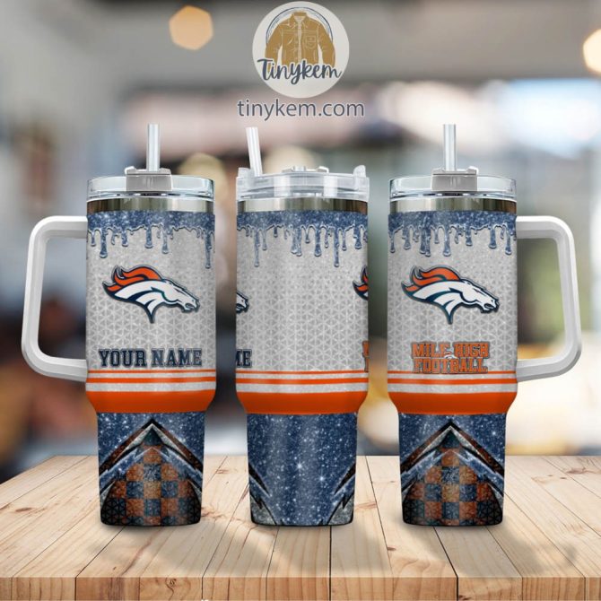 Denver Broncos Glitter Nfl Custom Stanley Quencher 40Oz Stainless Steel Tumbler With Handle - Image 2